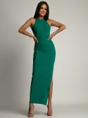 Fitted basic dress with a cutout on the back, green FG669 - Online store - Boutique